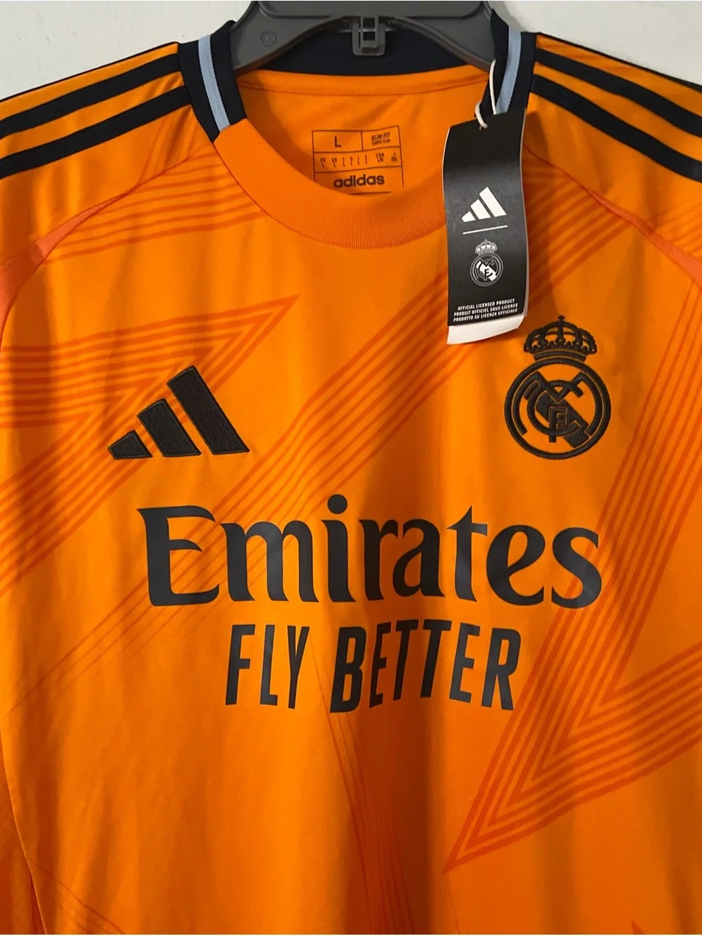 adidas Men’s Orange Real Madrid Third  Jersey with Black Accents SZ L